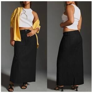 Anthropologie Maeve Colette Midi Skirt Women's XL Black Patch Pockets Clean girl